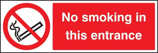 23023G No smoking in this entrance Self Adhesive Vinyl (300x100mm) Safety Sign