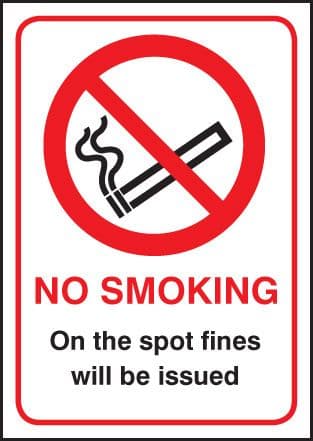 23027E No smoking on the spot fines will be issued Self Adhesive Vinyl (200x150mm) Safety Sign