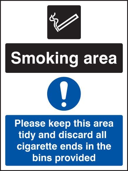 23081K Smoking area keep area tidy and discard all ends in bins Self Adhesive Vinyl (400x300mm)