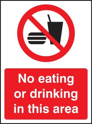 23232E No eating or drinking in this area Self Adhesive Vinyl (200x150mm) Safety Sign