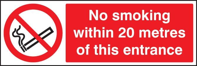 23236G No smoking within 20 metres of this entrance Self Adhesive Vinyl (300x100mm) Safety Sign