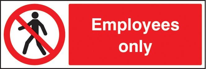 23242G Employees only Self Adhesive Vinyl (300x100mm) Safety Sign