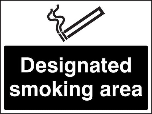 23247E Designated smoking area (white/black) Self Adhesive Vinyl (200x150mm) Safety Sign