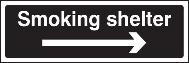 23256G Smoking shelter right arrow (white/black) Self Adhesive Vinyl (300x100mm) Safety Sign