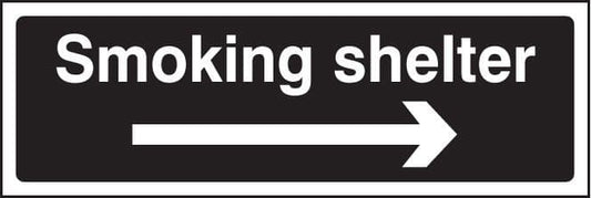 23256G Smoking shelter right arrow (white/black) Self Adhesive Vinyl (300x100mm) Safety Sign