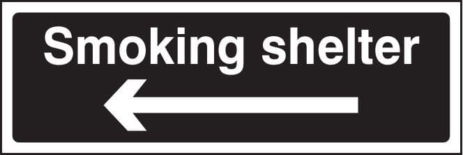 23257G Smoking shelter left arrow (white/black) Self Adhesive Vinyl (300x100mm) Safety Sign