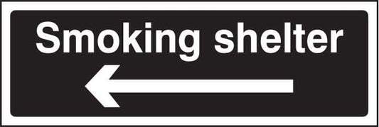 23257G Smoking shelter left arrow (white/black) Self Adhesive Vinyl (300x100mm) Safety Sign