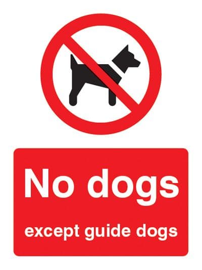 23603E No dogs except guide dogs Self Adhesive Vinyl (200x150mm) Safety Sign