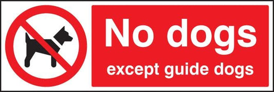 23603G No dogs except guide dogs Self Adhesive Vinyl (300x100mm) Safety Sign