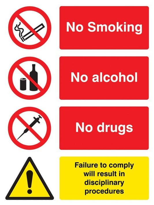 23668E No smoking, alcohol, drugs.  Failure to comply... Self Adhesive Vinyl (200x150mm)