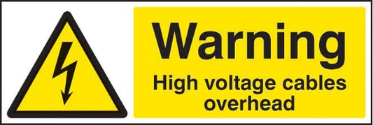24007G Warning high voltage cables overhead Self Adhesive Vinyl (300x100mm) Safety Sign