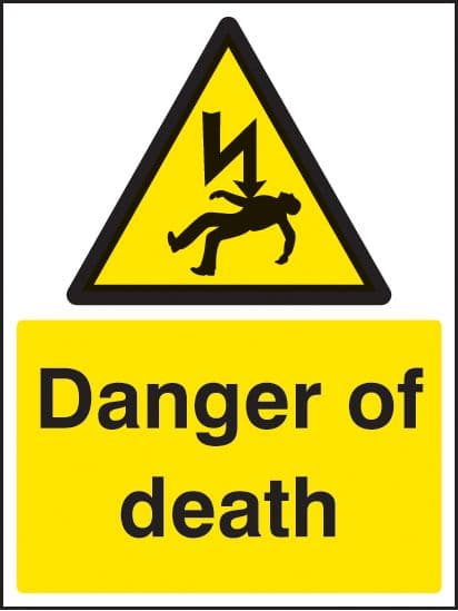 24013P Danger of death Self Adhesive Vinyl (600x400mm) Safety Sign