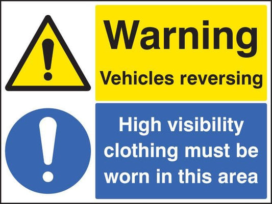 24032Q Warning vehicles reversing high vis clothing must be worn Self Adhesive Vinyl (600x450mm)