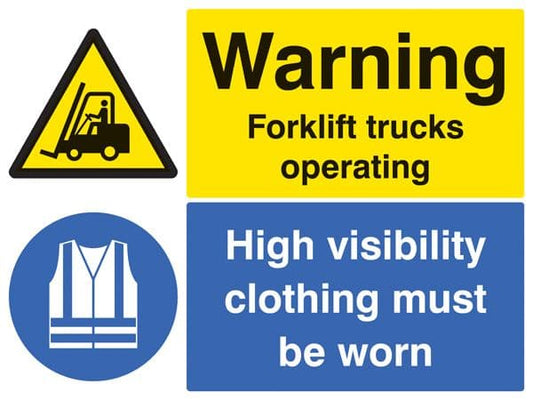 24047Q Warning Forklift trucks operating High visibility must be worn... Sticker (600x450mm)