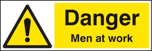 24201M Danger men at work Self Adhesive Vinyl (600x200mm) Safety Sign