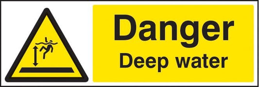 24207G Danger deep water Self Adhesive Vinyl (300x100mm) Safety Sign