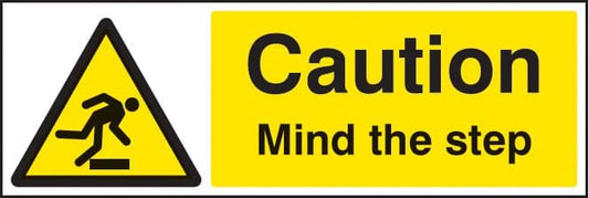 24209M Caution mind the step Self Adhesive Vinyl (600x200mm) Safety Sign