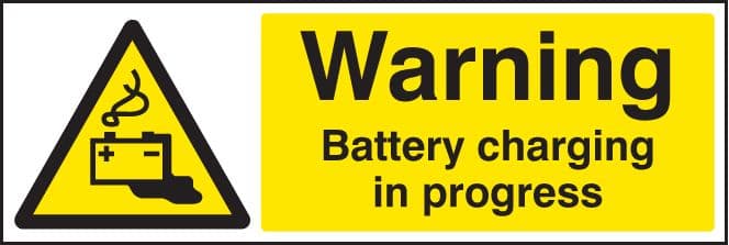 24211G Warning battery charging in progress Self Adhesive Vinyl (300x100mm) Safety Sign