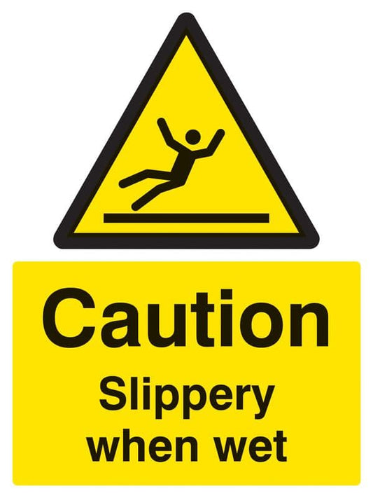 24229E Caution Slippery when wet Self Adhesive Vinyl (200x150mm) Safety Sign