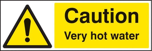 24236G Caution very hot water Self Adhesive Vinyl (300x100mm) Safety Sign