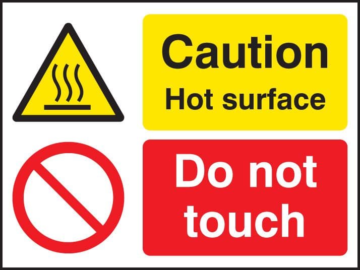 24237E Caution hot surface do not touch Self Adhesive Vinyl (200x150mm) Safety Sign