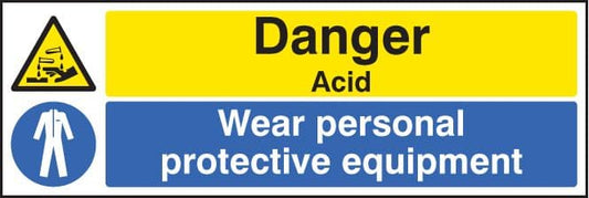 24266G Danger acid wear PPE Self Adhesive Vinyl (300x100mm) Safety Sign
