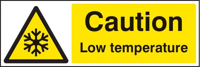 24483G Caution low temperature Self Adhesive Vinyl (300x100mm) Safety Sign
