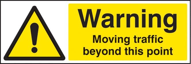 24491G Warning moving traffic beyond this point Self Adhesive Vinyl (300x100mm) Safety Sign