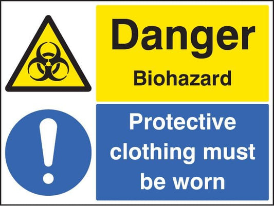 24525Q Danger biohazard protective clothing must be worn Sticker (600x450mm) Safety Sign