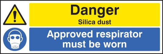 24530G Danger silica dust Approved respirator must be worn Self Adhesive Vinyl (300x100mm)