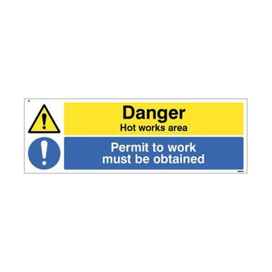 24560G Danger Hot works area Permit to work must be obtained sign - Self Adhesive Vinyl (300x100mm)