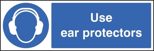 25012M Use ear protectors Self Adhesive Vinyl (600x200mm) Safety Sign