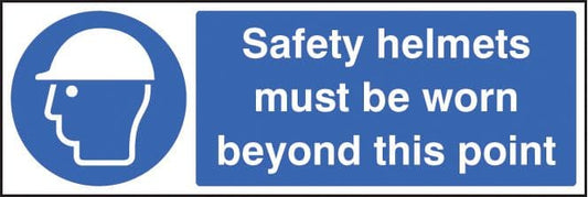 25018G Safety helmets must be worn this beyond Self Adhesive Vinyl (300x100mm) Safety Sign