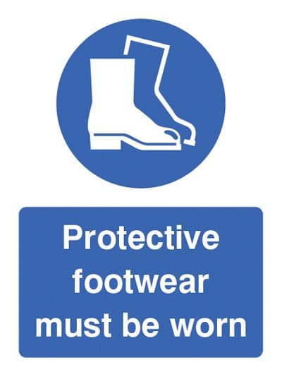 25201E Protective footwear must be worn Self Adhesive Vinyl (200x150mm) Safety Sign