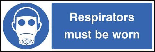 25205G Respirators must be worn Self Adhesive Vinyl (300x100mm) Safety Sign