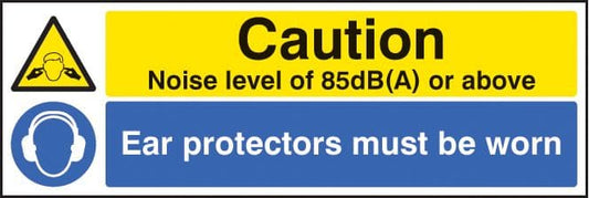 25222M Noise level 85dB(A) ear protectors worn Self Adhesive Vinyl (600x200mm) Safety Sign