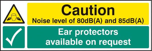 25223G Noise level 80dB(A) & 85DB(A) ear protectors available on request Sticker (300x100mm)