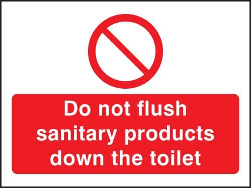 25229A Do not flush sanitary products in toilet Self Adhesive Vinyl (100x75mm) Safety Sign