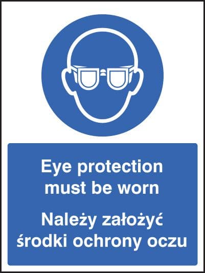 25238H Eye protection must be worn (English/polish) Self Adhesive Vinyl (300x250mm) Safety Sign