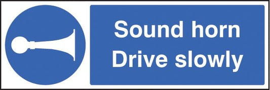 25413G Sound horn drive slowly Self Adhesive Vinyl (300x100mm) Safety Sign