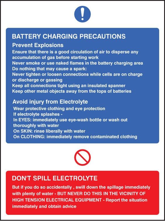 25426K Battery charging precautions Self Adhesive Vinyl (400x300mm) Safety Sign