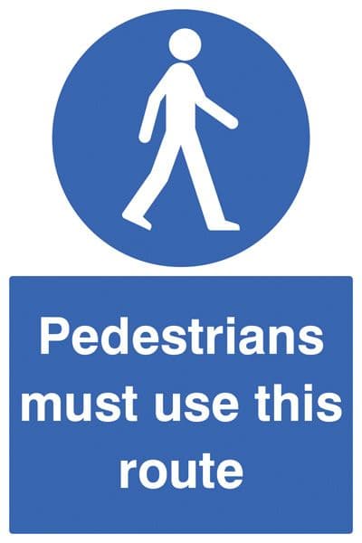 25428P Pedestrians must use this route Self Adhesive Vinyl (600x400mm) Safety Sign