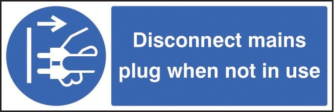 25456G Disconnect mains plug when not in use Self Adhesive Vinyl (300x100mm) Safety Sign