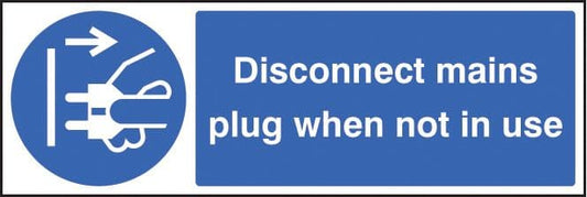 25456G Disconnect mains plug when not in use Self Adhesive Vinyl (300x100mm) Safety Sign