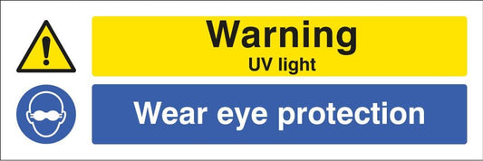 25463G Warning UV light Wear eye protection Self Adhesive Vinyl (300x100mm) Safety Sign
