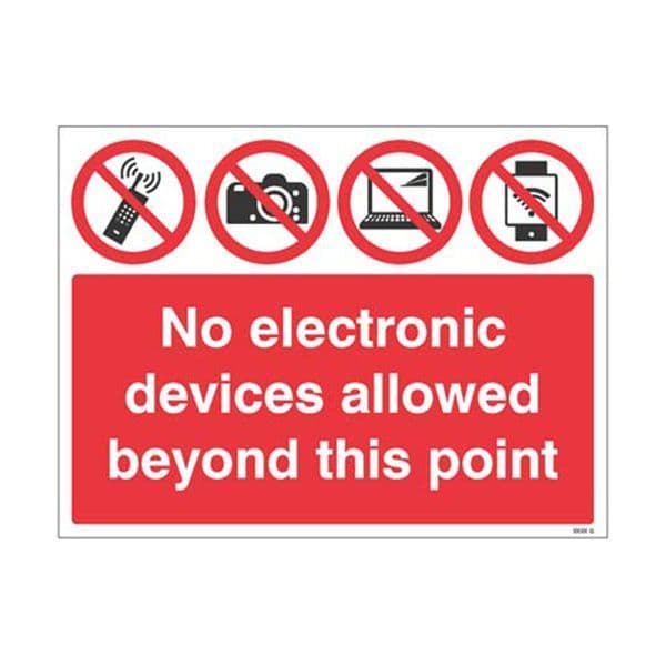 25475K No electronic devices allowed beyond this point  sign - Self Adhesive Vinyl (400x300mm)