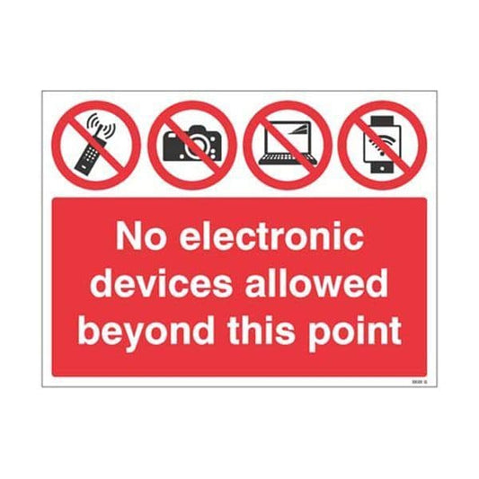 25475K No electronic devices allowed beyond this point  sign - Self Adhesive Vinyl (400x300mm)