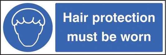 25606G Hair protection must be worn Self Adhesive Vinyl (300x100mm) Safety Sign