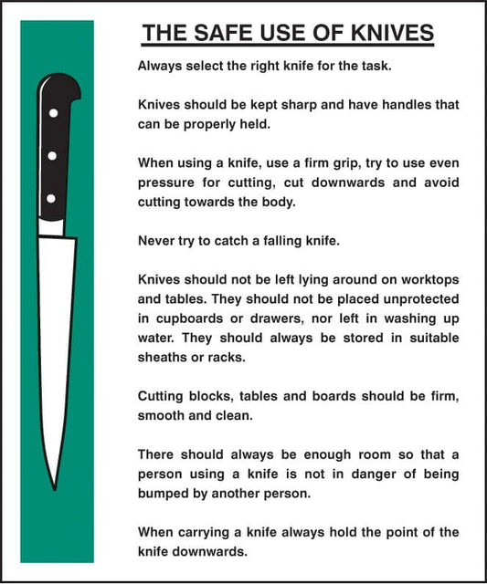 25617H Safe use of knives Self Adhesive Vinyl (300x250mm) Safety Sign