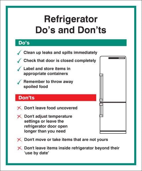 25623H Refrigerator - Do's & Don'ts Self Adhesive Vinyl (300x250mm) Safety Sign